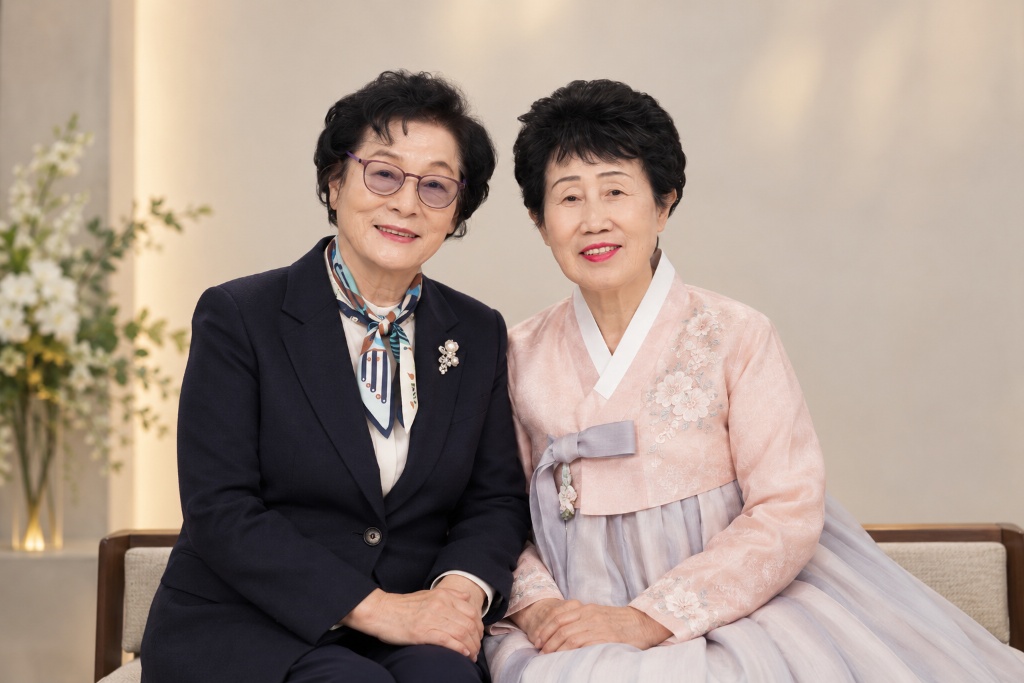 같은 두 분 중 한 분이 한복 차림으로 편집된 사진